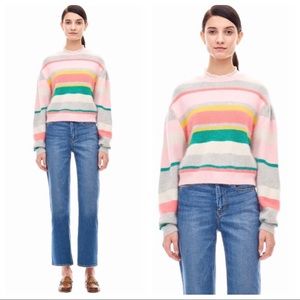 Rebecca Taylor Stripe Puff Sleeve Cropped Sweater